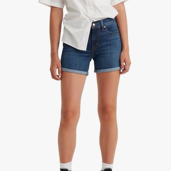 Levi's Mid Length Blue Denim Jean Shorts NEW 20W Distressed Cuffed summer - Picture 1 of 12